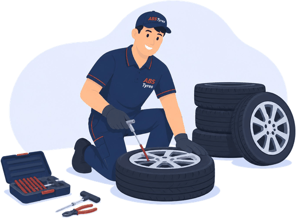 Mechanic changing a tyre on a tyre changing machine